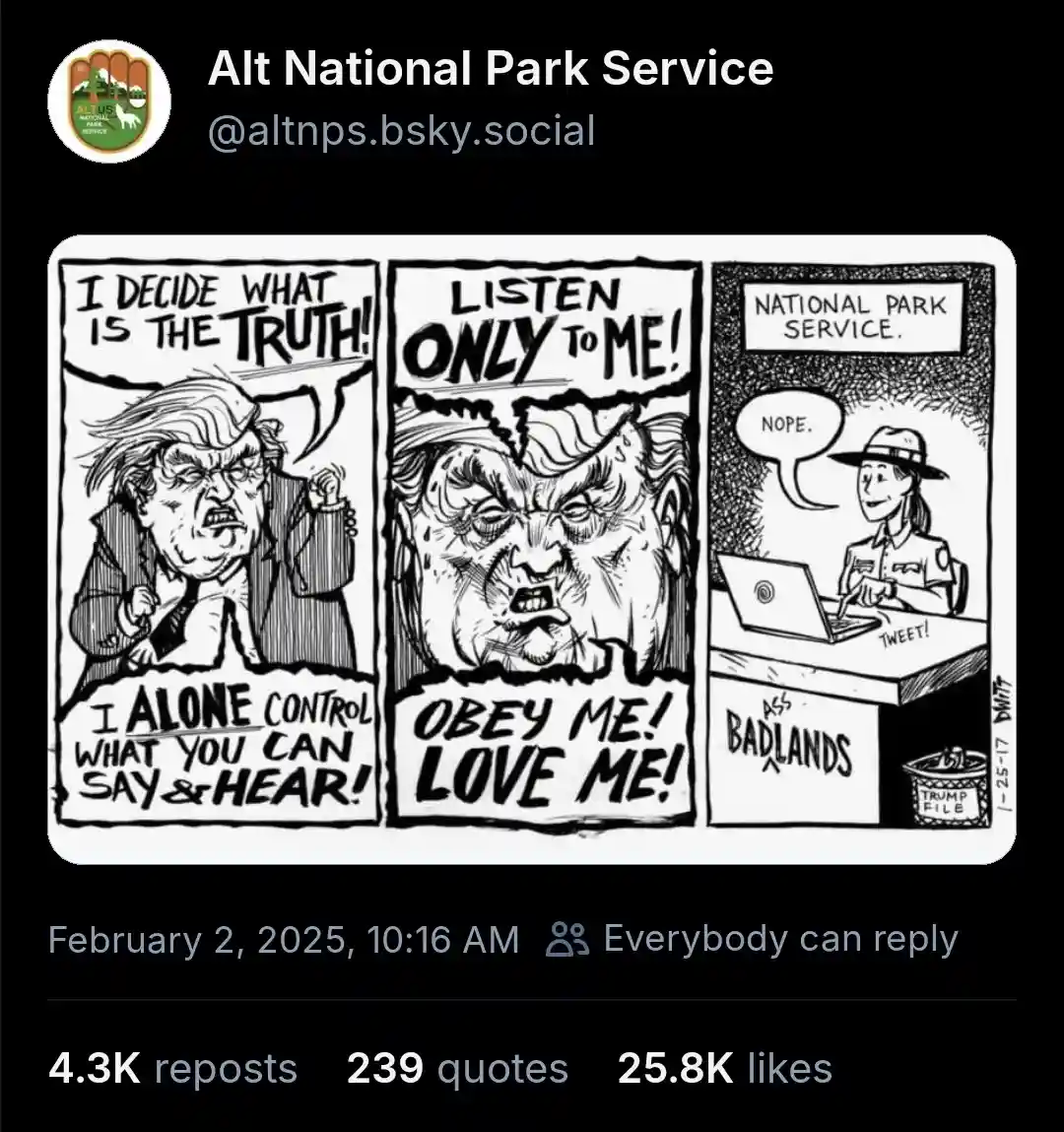 A three-panel black-and-white comic strip shows a caricature of Donald Trump shouting authoritarian demands in the first two…