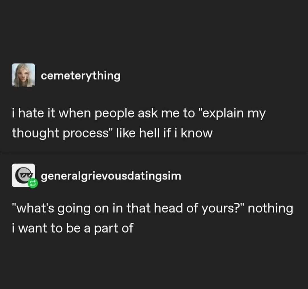 A screenshot of a dark-mode social media interface showing two replies. The first user, 'cemetrything', says 'i hate it when…