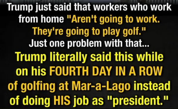 A black background image with bold yellow and white text overlays. The text recounts a quote attributed to Trump about…
