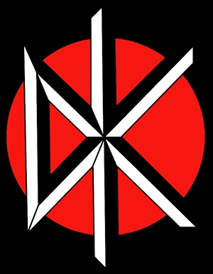 A black background features a red circle with a white stylized 'DK' logo formed by intersecting lines, resembling a cross or…