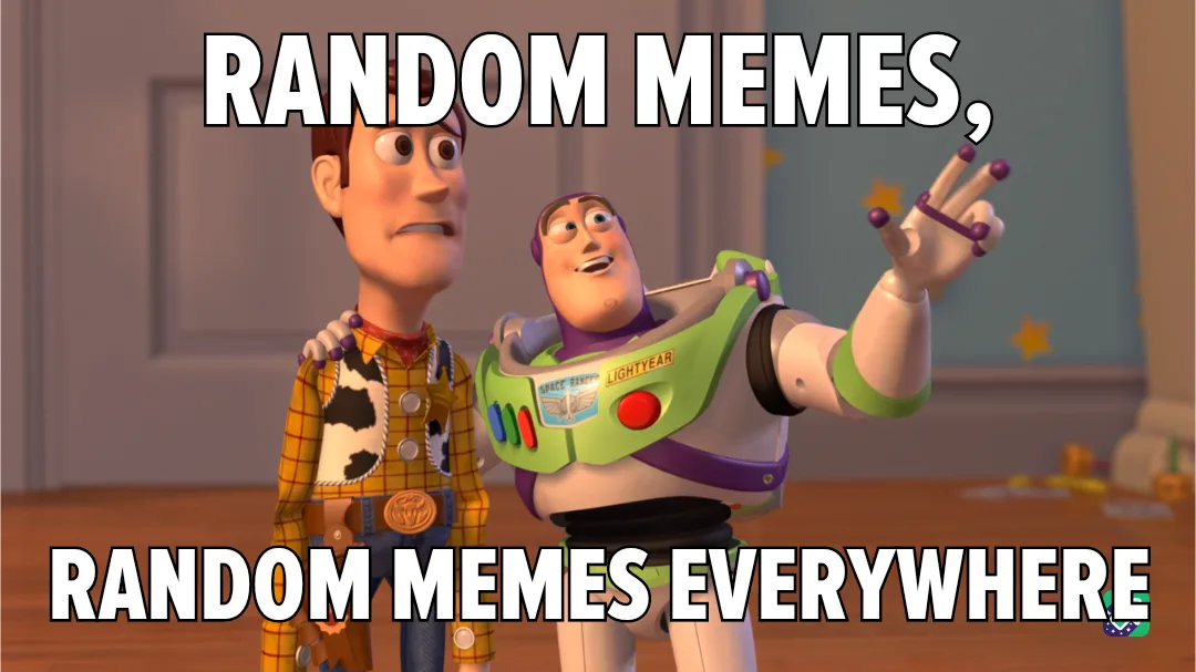 The image features two animated characters, Woody and Buzz Lightyear from Toy Story, standing indoors. Buzz is gesturing…