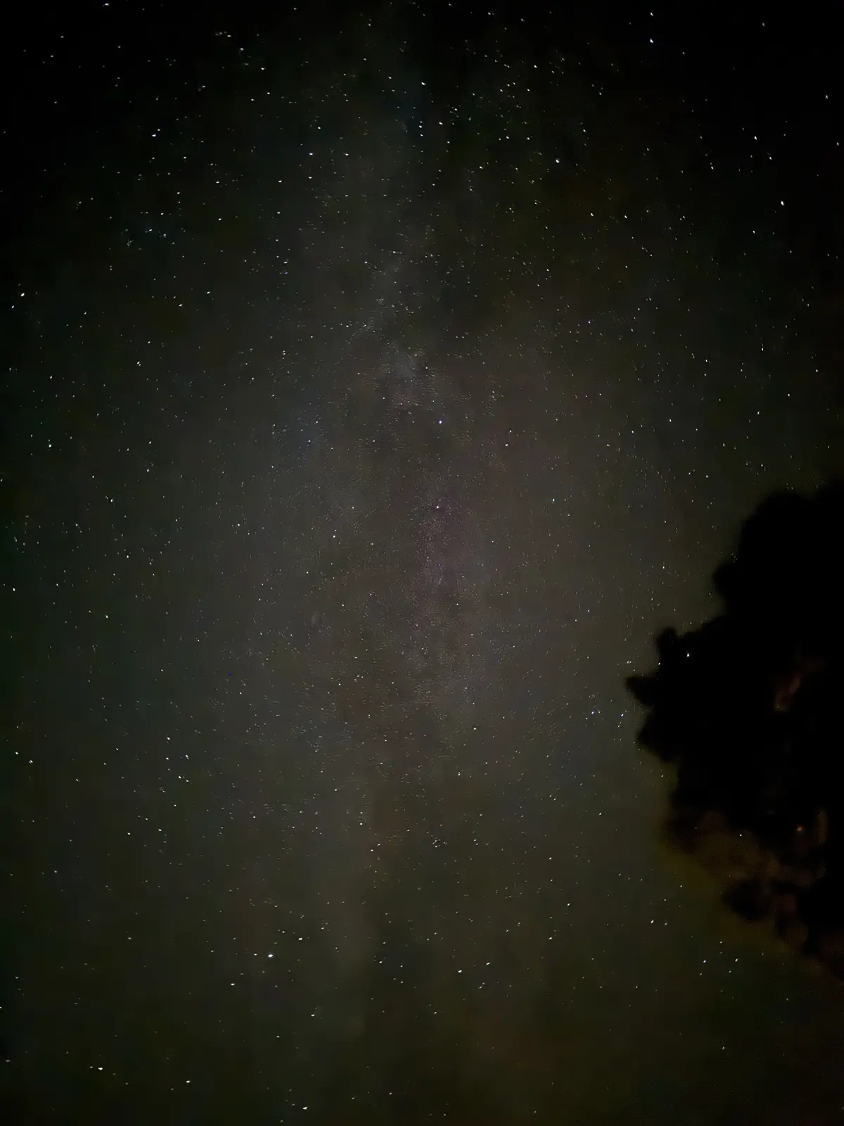 A night sky photograph showing the Milky Way galaxy as a bright, cloudy band of stars and cosmic dust stretching vertically…