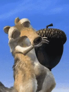 A six-panel image sequence shows the animated character Scrat from Ice Age holding a large acorn. In each frame, Scrat's…