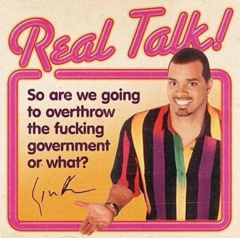 A man in a colorful striped shirt smiles and gestures while text overlaid on the image reads 'Real Talk!' and 'So are we…