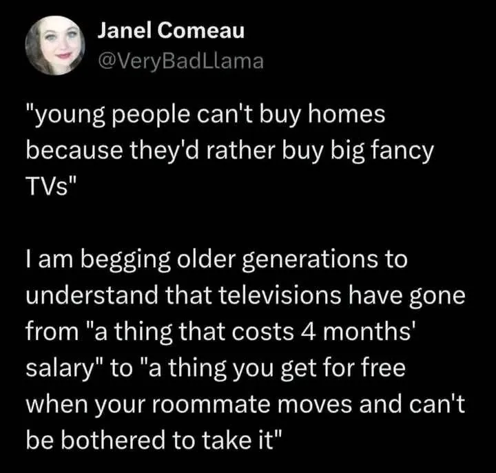 A black-background image displays a tweet from Janel Comeau (@VeryBadLlama) that sarcastically responds to the claim that…