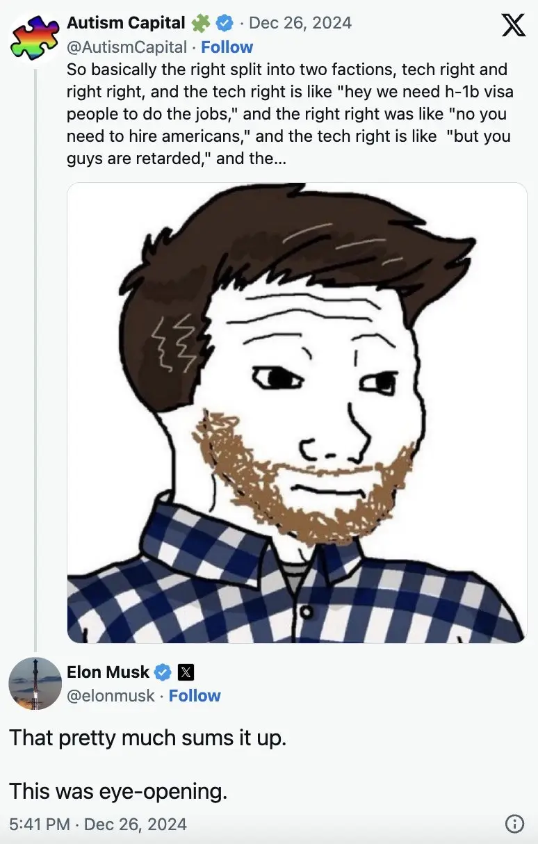 A cartoon drawing of a man with a beard and lightning bolt in his ear, wearing a plaid shirt, is shown in a tweet thread…