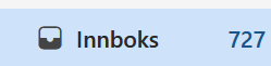 A light blue notification bar shows a gray inbox icon, the word 'Innboks' in bold black text, and the number '727' in bold…