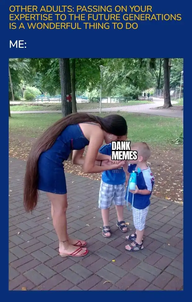 A woman in a denim dress leans down to kiss a young boy on the forehead while another boy stands beside him holding a water…