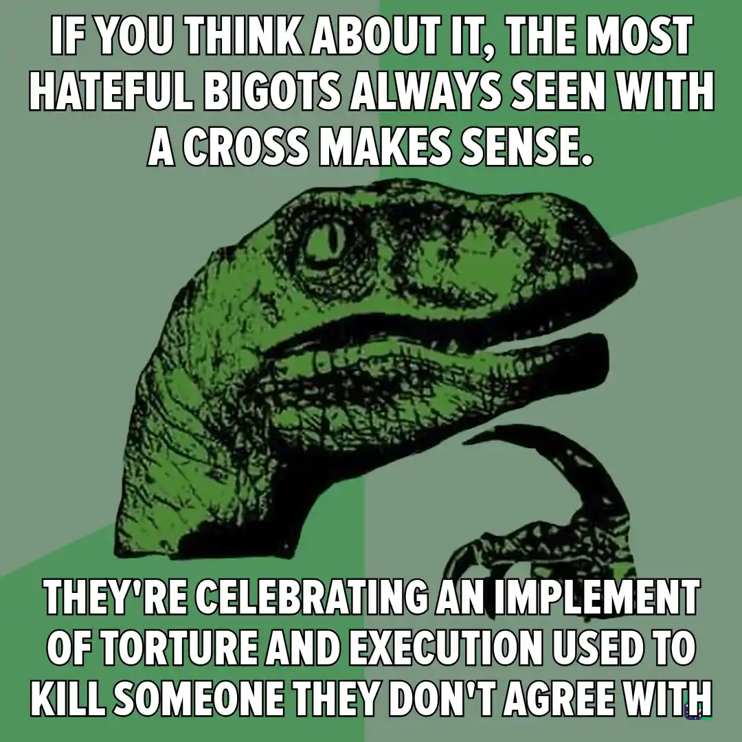 The image features the iconic green 'Philosoraptor' dinosaur meme template, with a large, stylized illustration of a…