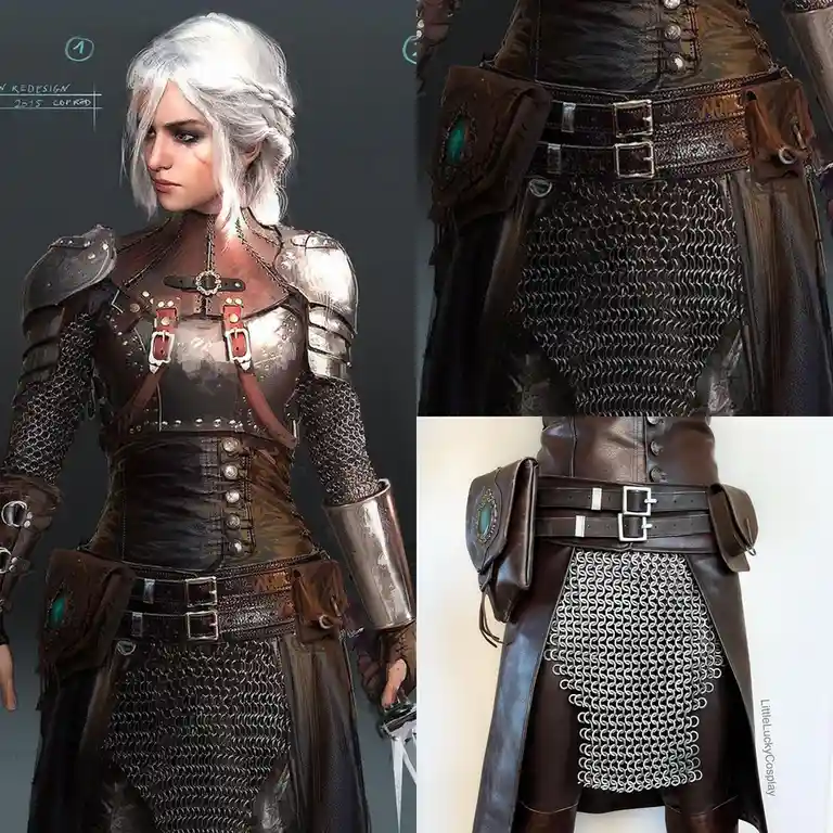 This image is a side-by-side comparison showing the original concept art for Ciri from The Witcher 3 on the left, and a…