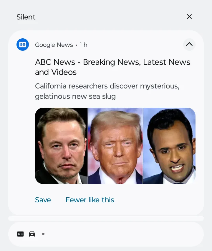 A screenshot of a Google News notification shows a headline about a 'mysterious, gelatinous new sea slug' with a photo…