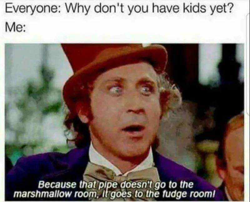 A still image of Willy Wonka from the movie 'Willy Wonka & the Chocolate Factory' with a shocked, wide-eyed expression. The…
