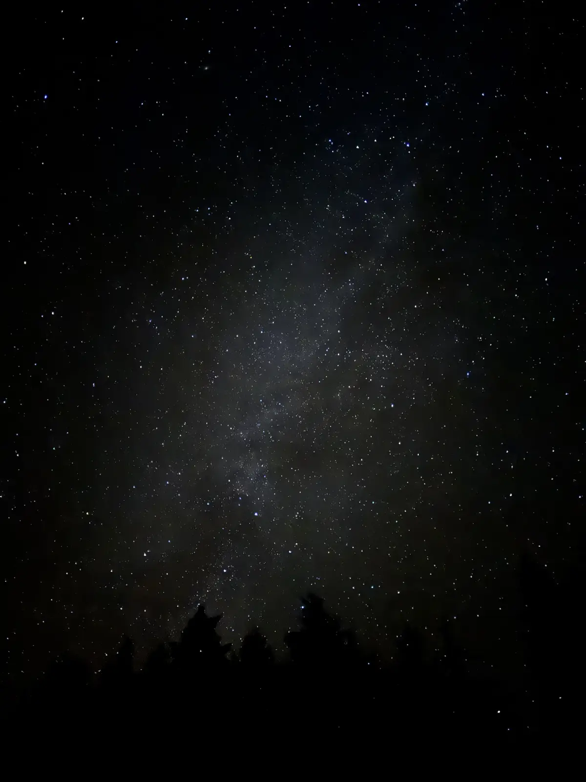 A night sky photograph showing a dense band of stars and cosmic dust, the Milky Way, stretching across a dark sky above the…