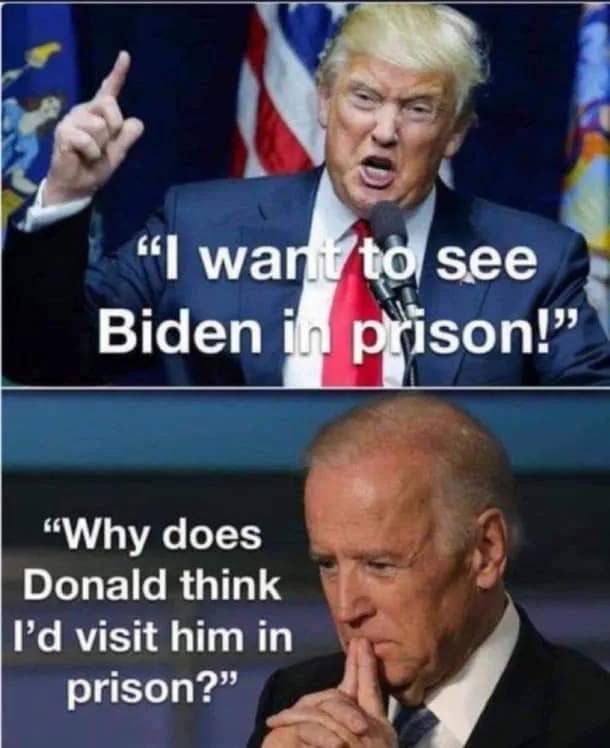 The image is a two-panel meme. The top panel shows Donald Trump pointing and shouting, with text overlaying him reading "I…