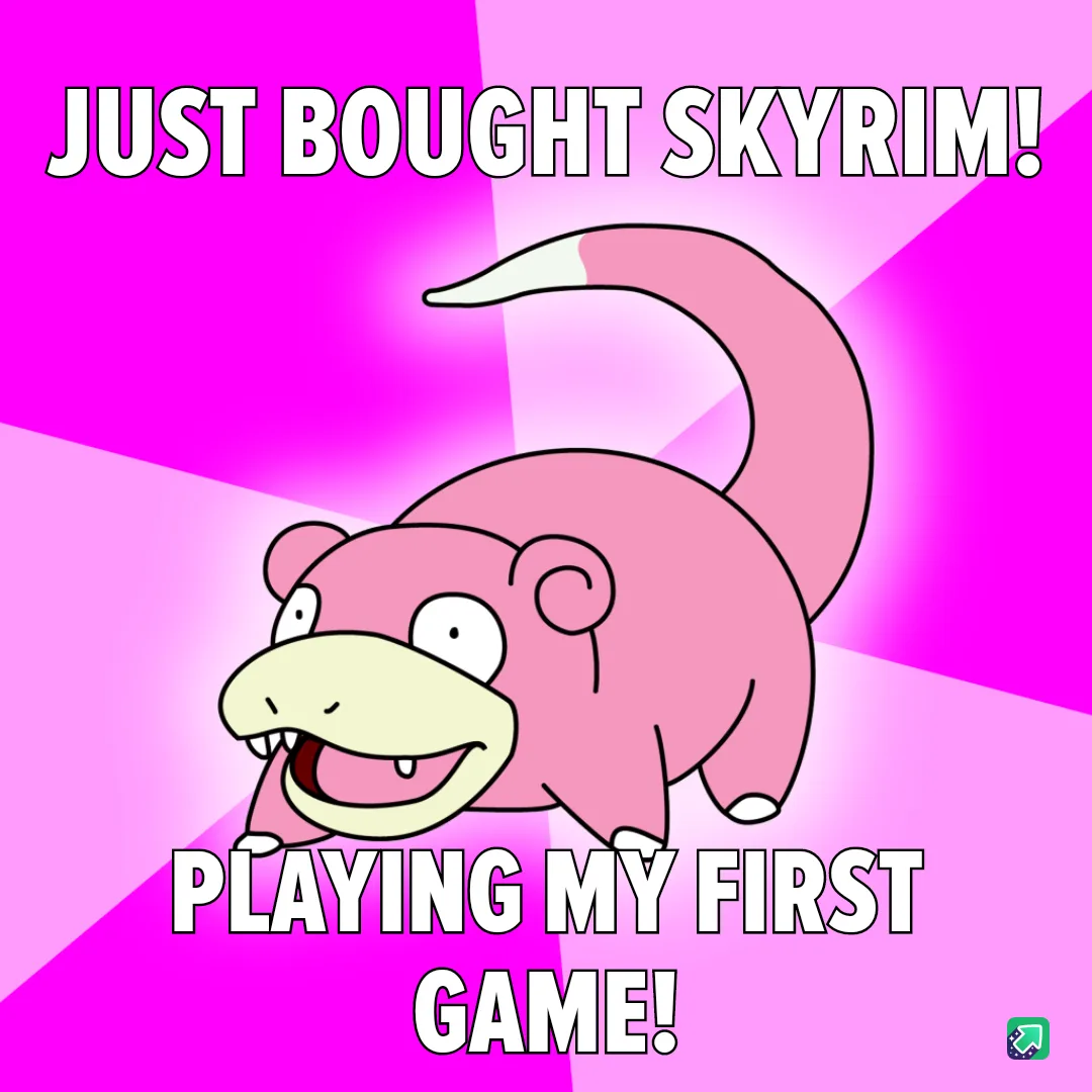 A pink cartoon creature with a long tail and wide grin is shown against a bright pink and magenta background with diagonal…
