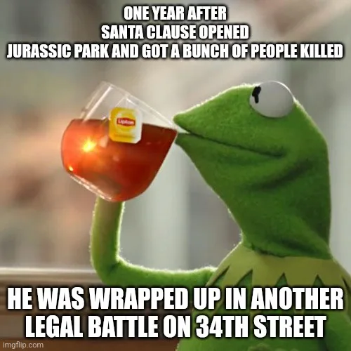 A green frog puppet, Kermit the Frog, is shown holding a glass of tea with a Lipton tea bag visible, sipping it calmly while…