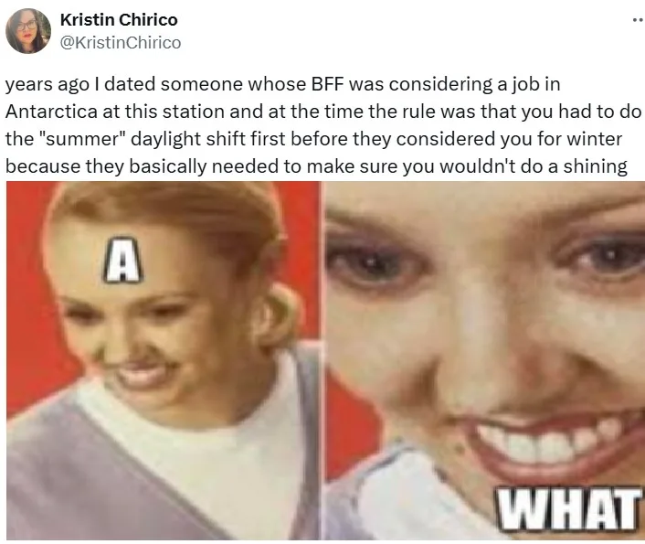 The image is a split-screen featuring a woman with a letter 'A' on her forehead in the left panel and a close-up of her face…