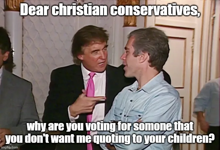 A still image from a 1990s TV interview shows Donald Trump in a black suit and pink tie pointing at a man in a light blue…