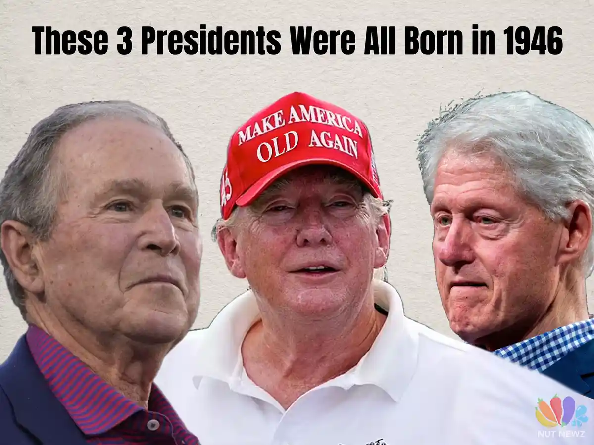 The image displays three older men, identified as U.S. presidents, side-by-side against a plain background. The man on the…
