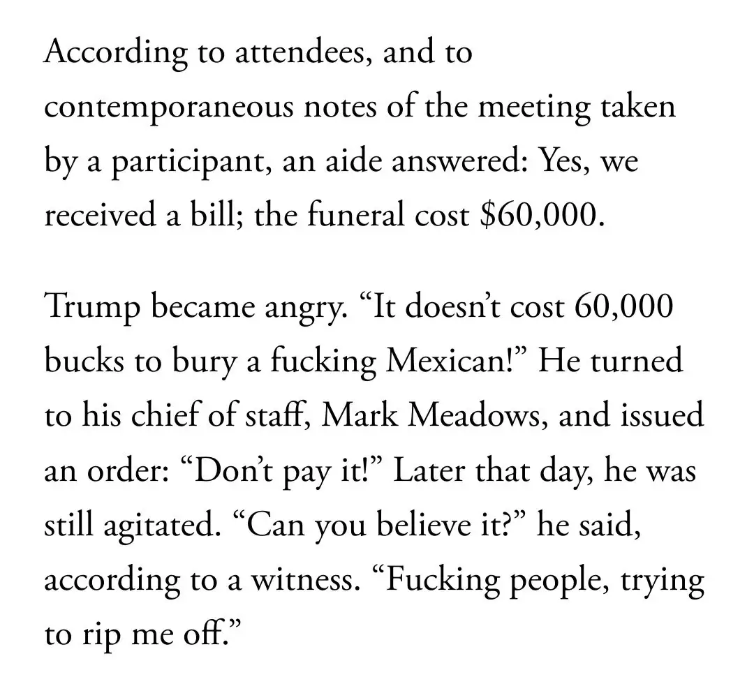 The image displays a block of black text on a plain white background, recounting an anecdote about Donald Trump reacting…