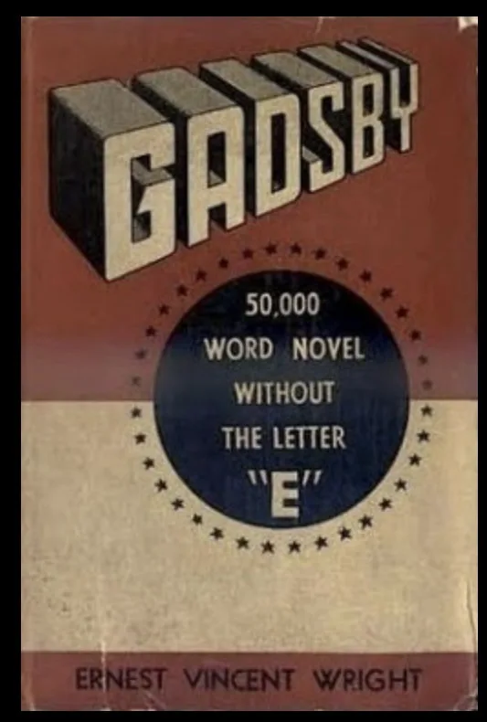 The image shows a vintage book cover for 'GADSBY' by Ernest Vincent Wright. The title is in large, blocky 3D letters at the…