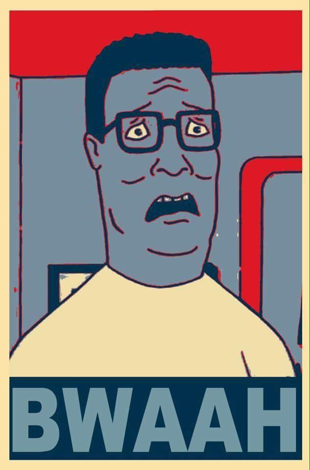 A stylized, posterized image of a man with glasses, wide eyes, and an open mouth, conveying shock or horror. The word…