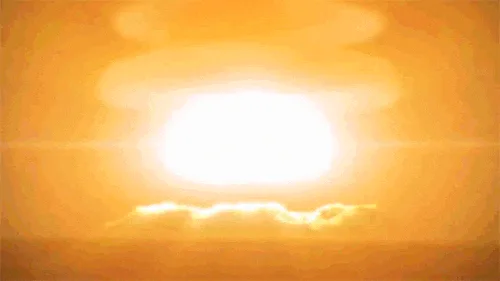 A six-panel sequence showing a nuclear explosion progressing from a bright flash to a full mushroom cloud, with the text…