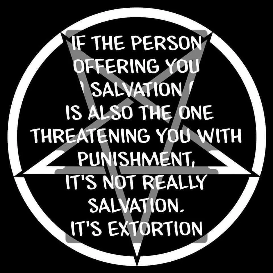 A black background features a white circle enclosing a gray inverted pentagram. White, blocky text is overlaid across the…