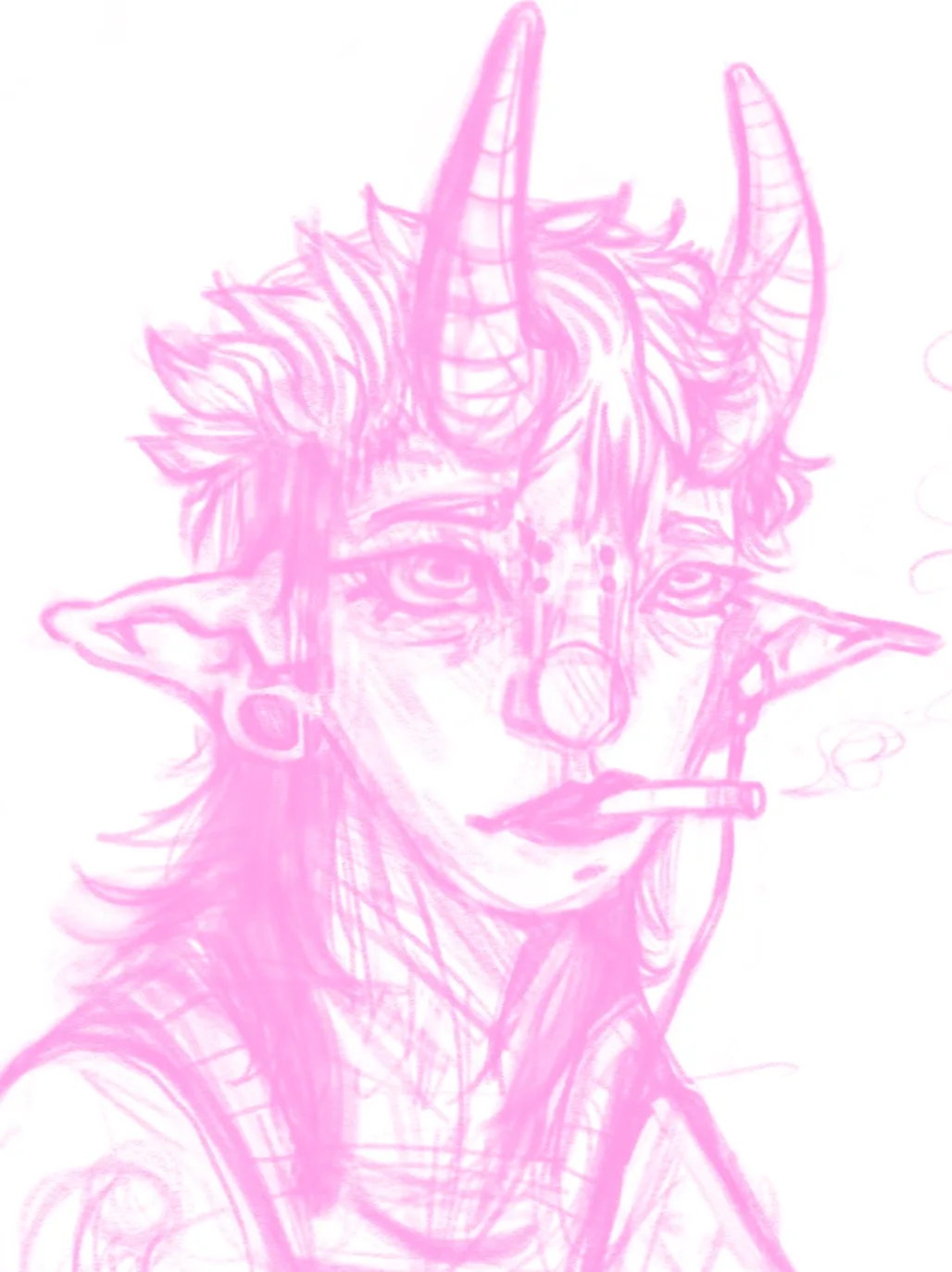 A Creative Sketch of a Tiefling Character