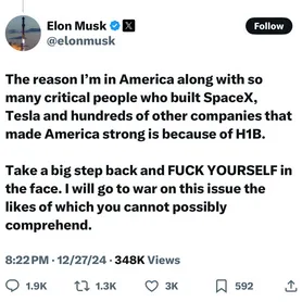 A screenshot of a tweet from Elon Musk's verified Twitter account, showing his profile picture, handle, and a tweet with…