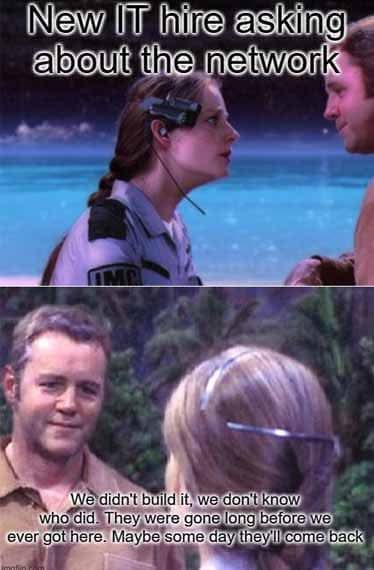 The image is a two-panel meme from the movie 'Alien'. The top panel shows a female crew member in an IMC uniform with a…