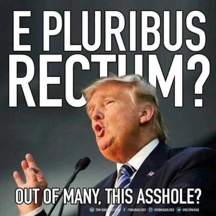 A photo of Donald Trump speaking at a podium with his mouth open and hand raised. Large white text at the top reads 'E…