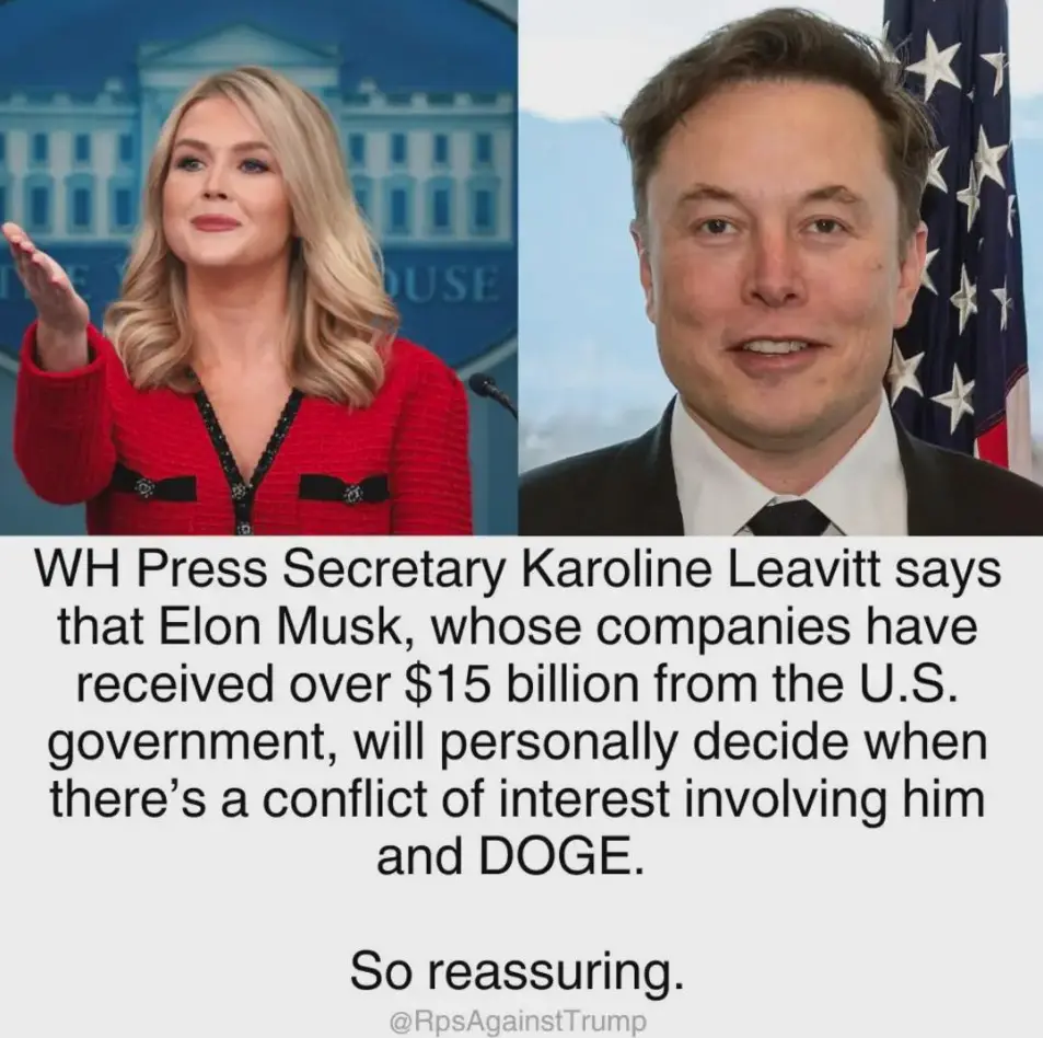 The image shows a split-screen with Karoline Leavitt on the left, gesturing while standing in front of a White House…