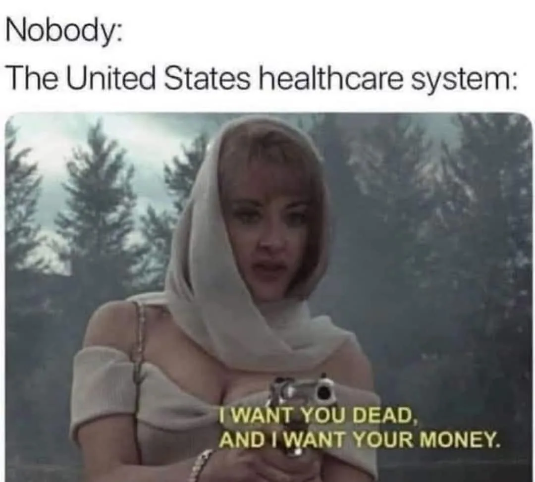 A woman in a white hooded outfit holds a handgun while looking intensely at the viewer. Text above reads 'Nobody: The United…