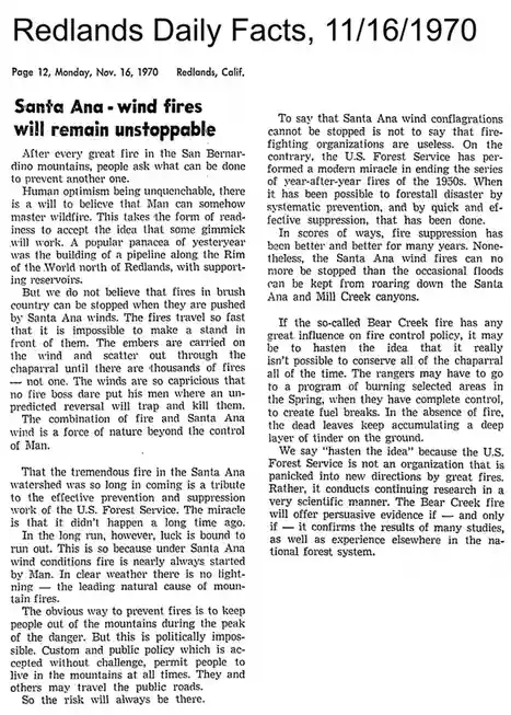 The image displays a newspaper clipping from the Redlands Daily Facts dated November 16, 1970, discussing the inevitability…