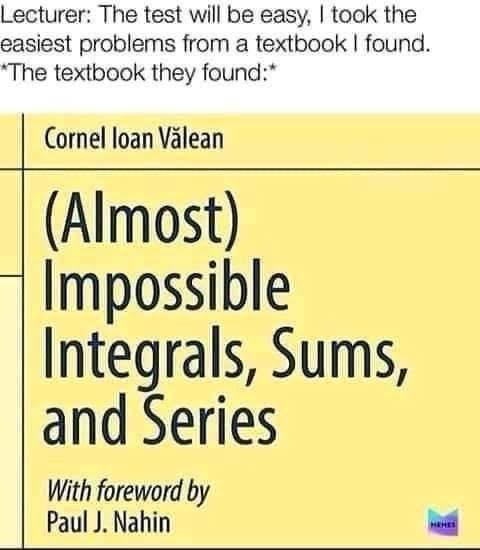 The image displays the cover of a math textbook titled '(Almost) Impossible Integrals, Sums, and Series' by Cornel Ioan…