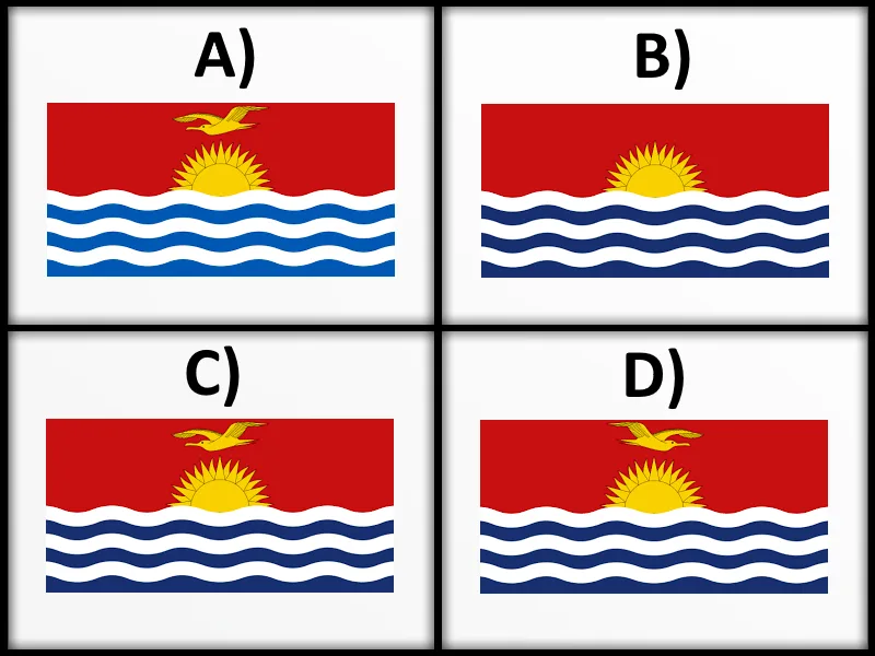 The image displays four options labeled A, B, C, and D, each showing a variation of the national flag of Kiribati. Options A…