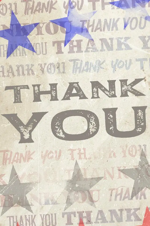 The image displays a textured, vintage-style background with the words 'THANK YOU' repeated in various faded fonts and…