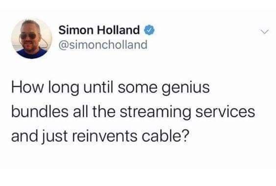 A screenshot of a tweet by verified user Simon Holland (@simoncholland) showing his profile picture and the text 'How long…
