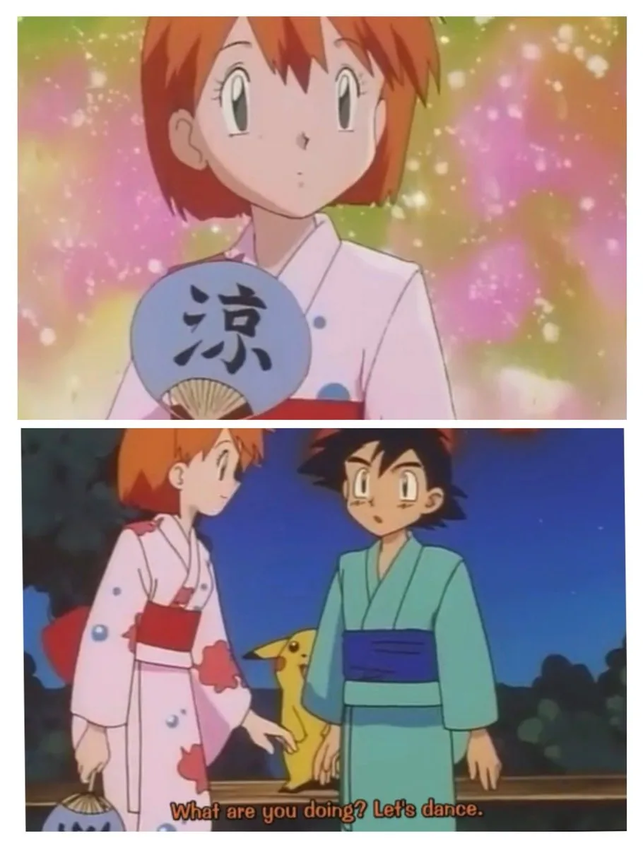 The top panel shows a young anime girl in a pink kimono holding a blue fan with the Japanese kanji '涼' (ryō, meaning 'cool'…