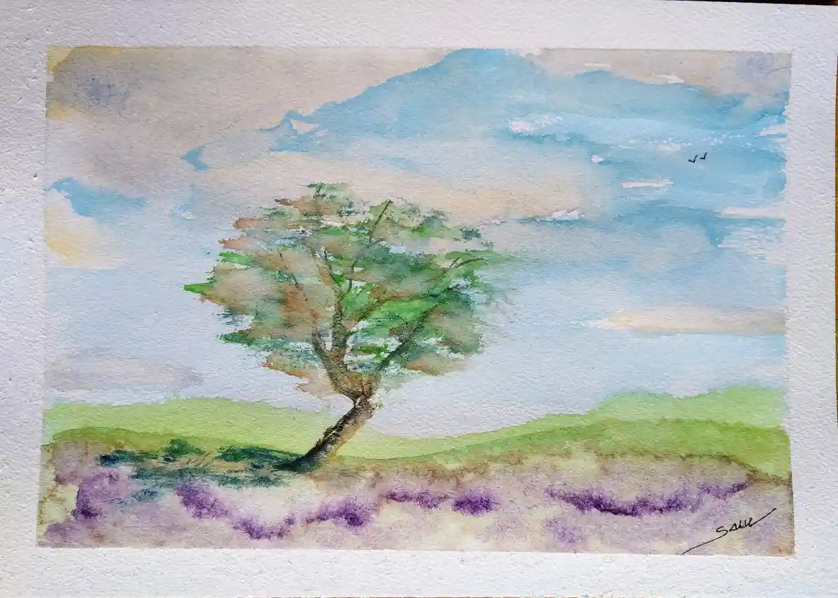 A Beautiful Watercolor Tree and Scenic Landscape