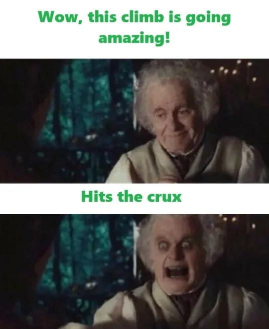 The meme features two panels of the same elderly woman with wild white hair. In the top panel, she has a calm, slightly smug…