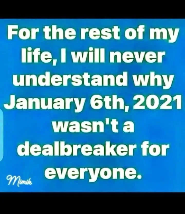A solid blue background with large white text that reads 'For the rest of my life, I will never understand why January 6th…
