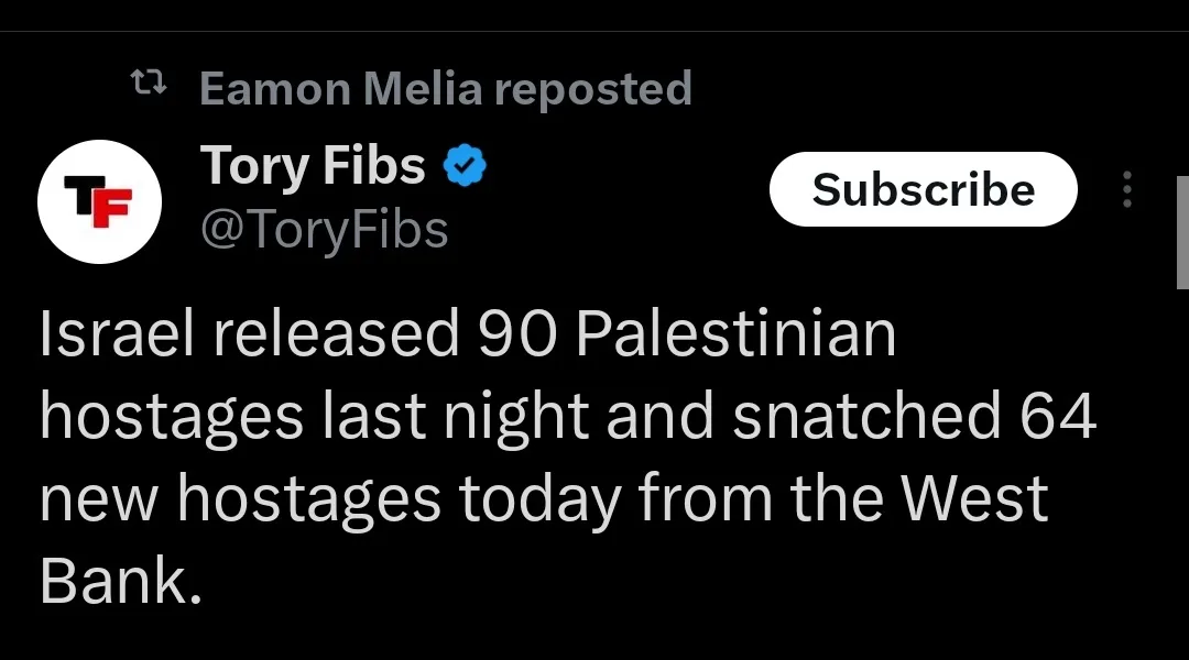A screenshot of a YouTube video thumbnail showing a reposted tweet from 'Tory Fibs' with a black background and white text…