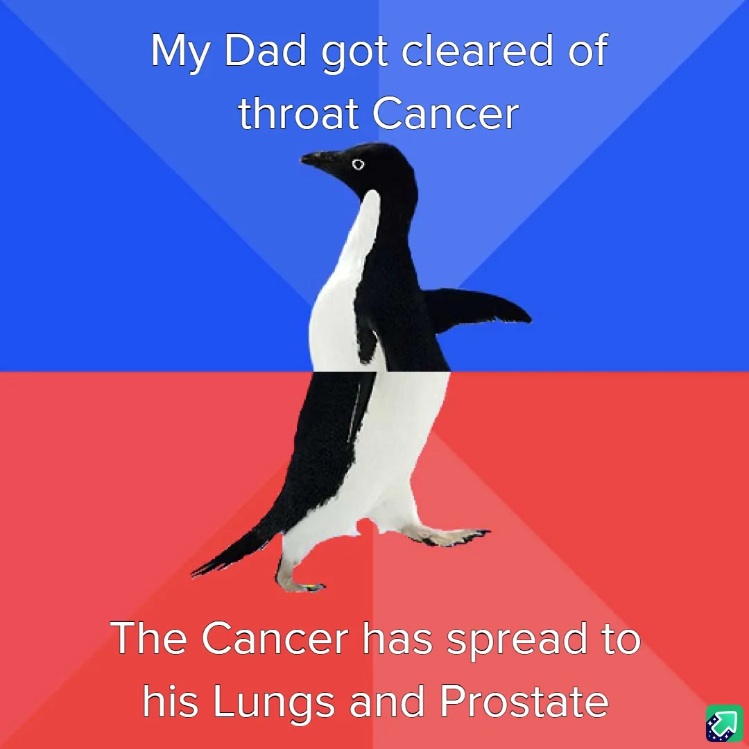 A penguin is split vertically down the middle, with the top half against a blue background and the bottom half against a red…