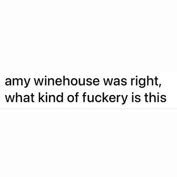 A plain white background with black sans-serif text centered in two lines. The text reads 'amy winehouse was right, what…