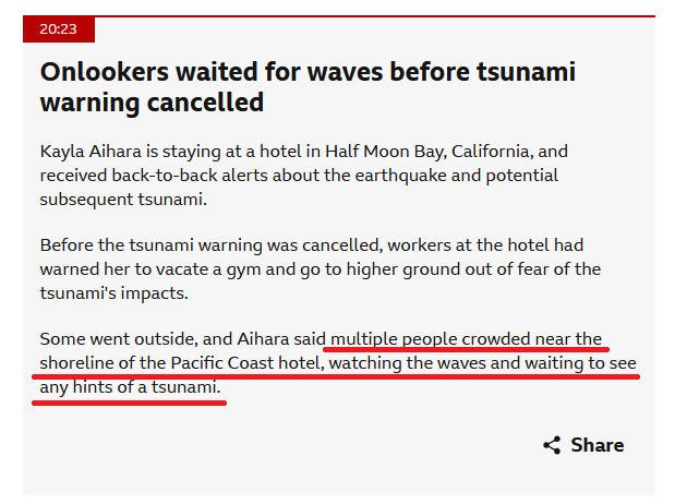 A screenshot of a news article with a red underline highlighting the sentence: 'Some went outside, and Aihara said multiple…