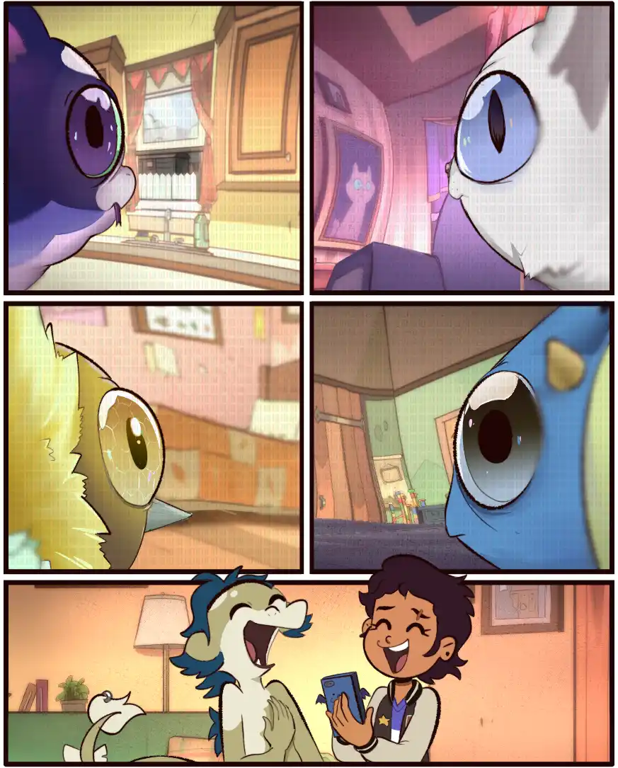 A four-panel comic strip from 'The Dragon Prince' shows four different animated animal characters (a purple cat, a white…