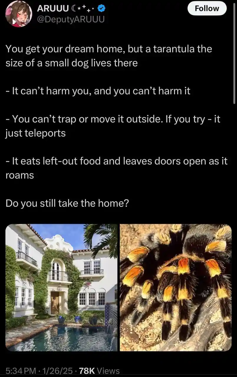 The image displays a split-screen: on the left, a luxurious white mansion with a pool and ivy-covered walls; on the right, a…