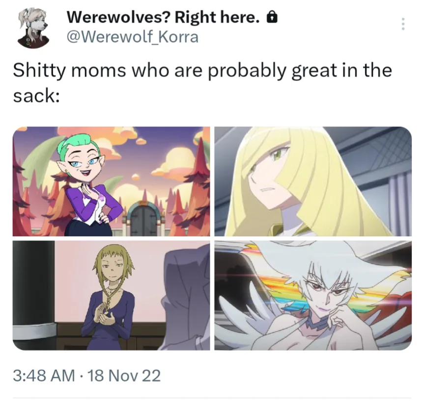 A four-panel anime meme collage featuring four different female characters, each depicted with a distinct expression or…